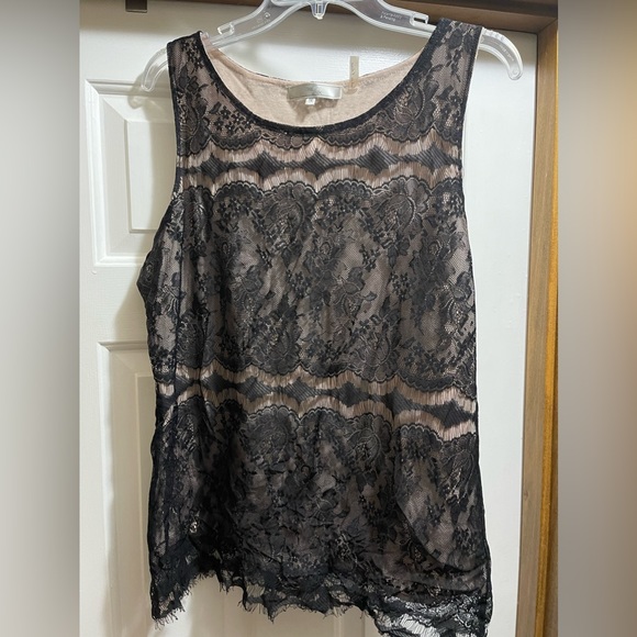 One 7 Six 1X Nude with black lace overlay tank top - Picture 1 of 2
